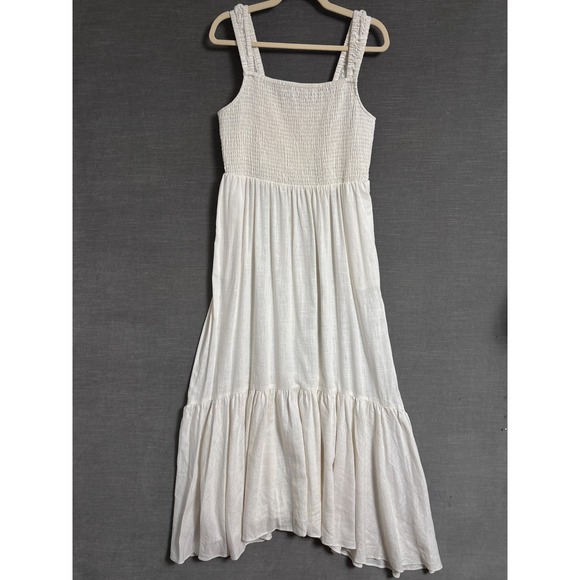 Chelsea28 Dresses & Skirts - Chelsea 28 Dress L Cream Linen Blend Smocked Tiered Maxi Boho Minimalist Beach